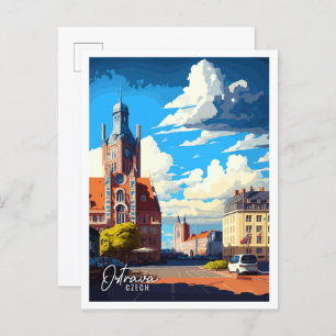 Carte Postale Ostrava Tchèque Art illustration de voyage vintage