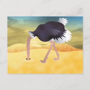 Carte Postale Ostrich Caricature Avec Tête Dans Le Sable