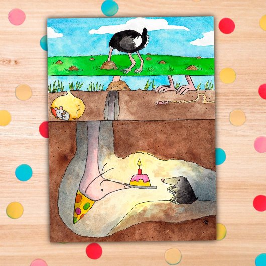 Carte postale Ostrich Happy Birthday par Nicole Ja