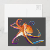 Carte Postale Otopus vie marine aquarelle art (Devant / Derrière)