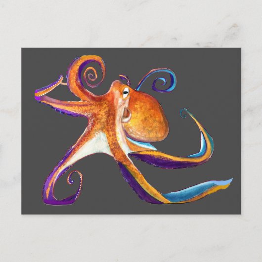 Carte Postale Otopus vie marine aquarelle art (Devant)