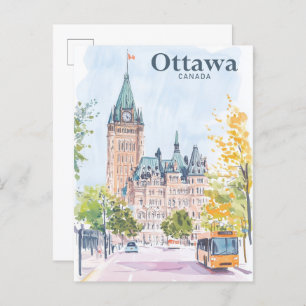 Carte Postale Ottawa Canada Illustration de peinture Gouache Voy