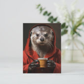Carte Postale Otter adorable avec café (Debout devant)