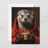 Carte Postale Otter adorable avec café (Devant / Derrière)
