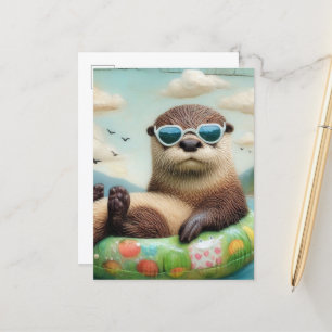Carte Postale Otter adorable sur une bague flottante