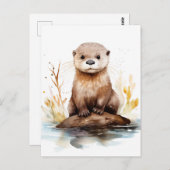 Carte Postale Otter aquarelle adorable (Devant / Derrière)
