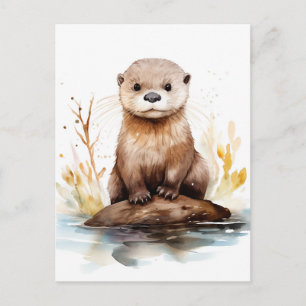 Carte Postale Otter aquarelle adorable