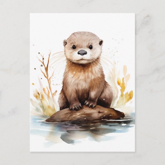 Carte Postale Otter aquarelle adorable (Devant)