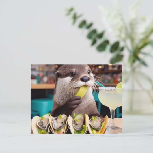 Carte Postale Otter avec Osyster Tacos et Margarita (Debout devant)