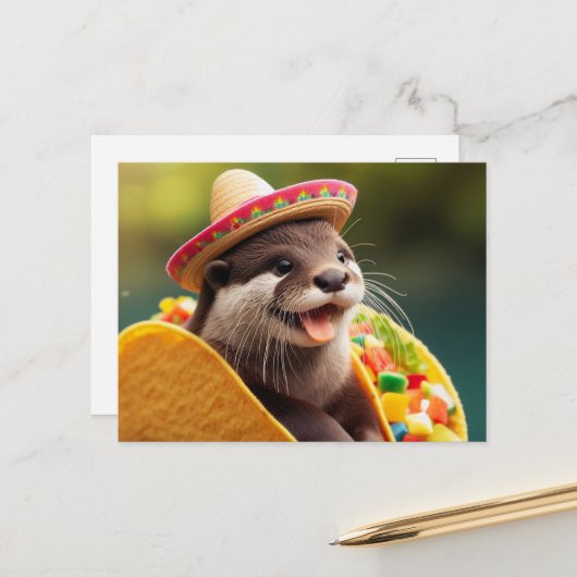 Carte Postale Otter Avec Tacos Adorable (Devant/Arrière en situation)