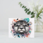 Carte Postale Otter Colorful Watercolor Art (Debout devant)