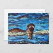 Carte Postale Otter dans la peinture des vagues (Devant / Derrière)