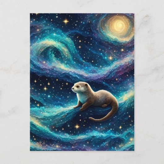 Carte Postale Otter dans un océan étoilé (Devant)