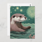 Carte Postale Otter dans une nuit étoilée Rose (Devant / Derrière)