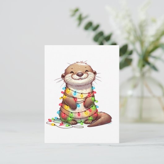 Carte Postale Otter de Noël mignonne et festive enveloppé dans l (Debout devant)