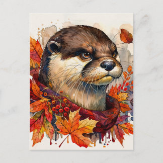 Carte Postale Otter Grump In Autumn Watercolor