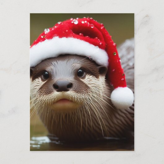 Carte Postale Otter Santa Hat adorable (Devant)
