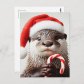 Carte Postale Otter Santa Hat Sucre de canne adorable (Devant / Derrière)
