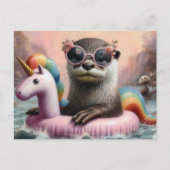 Carte Postale Otter sur un char de licorne rose (Devant)