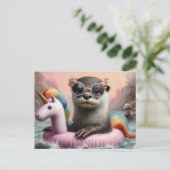 Carte Postale Otter sur un char de licorne rose (Debout devant)