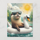 Carte Postale Otter sur un flotteur de cygne (Devant)