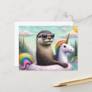 Carte Postale Otter sur un flotteur de licorne