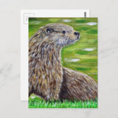Carte Postale Otter sur une peinture de rive d'une rivière (Devant / Derrière)