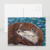 Carte Postale Otter sur une peinture de roche (Devant / Derrière)