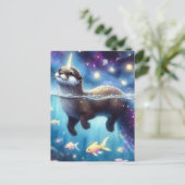 Carte Postale Otter Unicorne adorable avec poisson rouge (Debout devant)