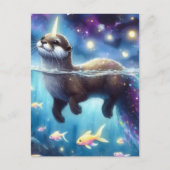 Carte Postale Otter Unicorne adorable avec poisson rouge (Devant)