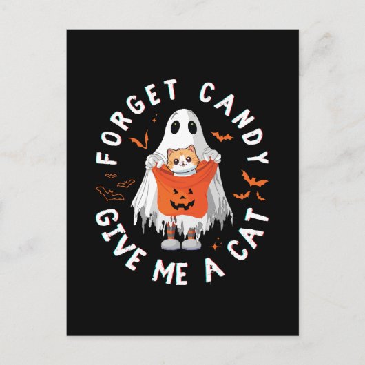 Carte Postale Oubliez Candy Donne-Moi Chat Drôle Boo Ghost Hallo (Devant)