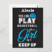 Carte Postale Oui Je Joue Au Basket Comme Une Fille Bleue (Devant / Derrière)