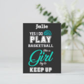 Carte Postale Oui Je Joue Au Basket Comme Une Fille Turquoise (Debout devant)