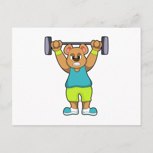 Carte Postale Ours à la musculation avec haltère (Devant)