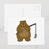 Carte Postale Ours à la pêche avec canne à pêche et poisson (Devant / Derrière)