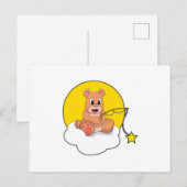 Carte Postale Ours à la pêche avec canne à pêche sur nuage (Devant / Derrière)