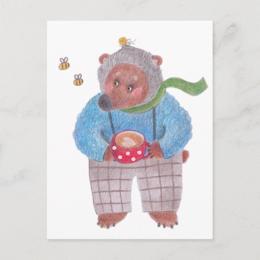 Carte Postale Ours, abeilles et cappuccino (Devant)