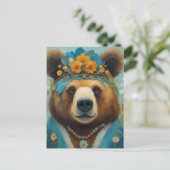 Carte Postale Ours adorable dans une couronne avec des fleurs Hi (Debout devant)