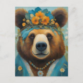 Carte Postale Ours adorable dans une couronne avec des fleurs Hi (Devant)