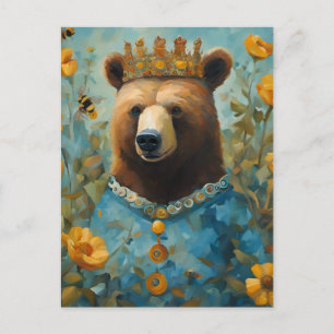 Carte Postale Ours adorable dans une couronne avec fleurs et abe