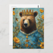 Carte Postale Ours adorable dans une couronne avec fleurs et abe (Devant / Derrière)