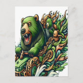 Carte Postale Ours Animés à bord d'une voiture verte (Devant)