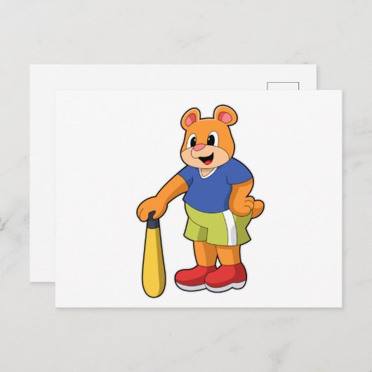 Carte Postale Ours au baseball avec une batte de baseball (Devant / Derrière)