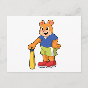 Carte Postale Ours au baseball avec une batte de baseball