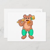 Carte Postale Ours au cricket avec batte de cricket (Devant / Derrière)