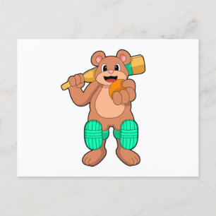 Carte Postale Ours au cricket avec chauve-souris de cricket