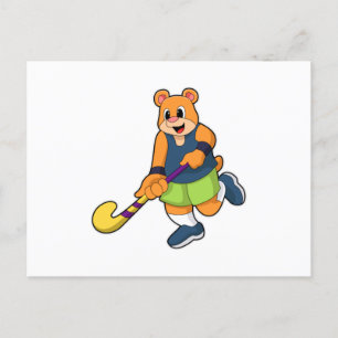 Carte Postale Ours au hockey avec une batte de hockey