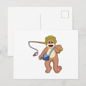 Carte Postale Ours au pêche avec une canne à pêche (Devant / Derrière)