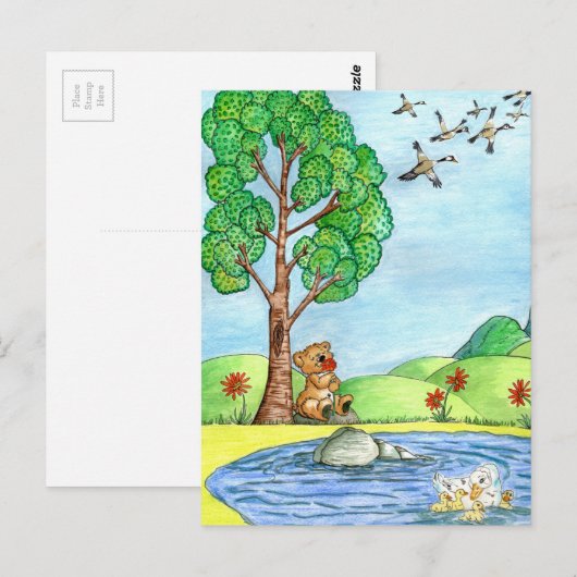 Carte postale "Ours aux fleurs" (Devant / Derrière)