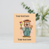 Carte Postale Ours avec des fleurs. Personnalisable (Debout devant)